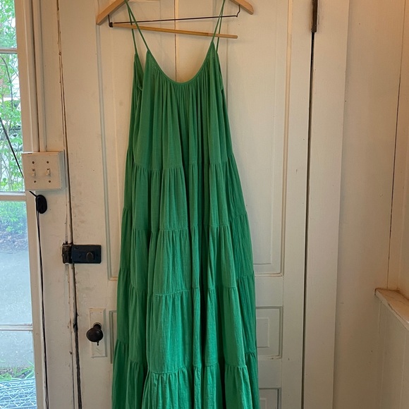 Kalita Dresses & Skirts - Kalita Tiered Cotton Handmade Green Maxi Dress with Spaghetti Straps + Low Back